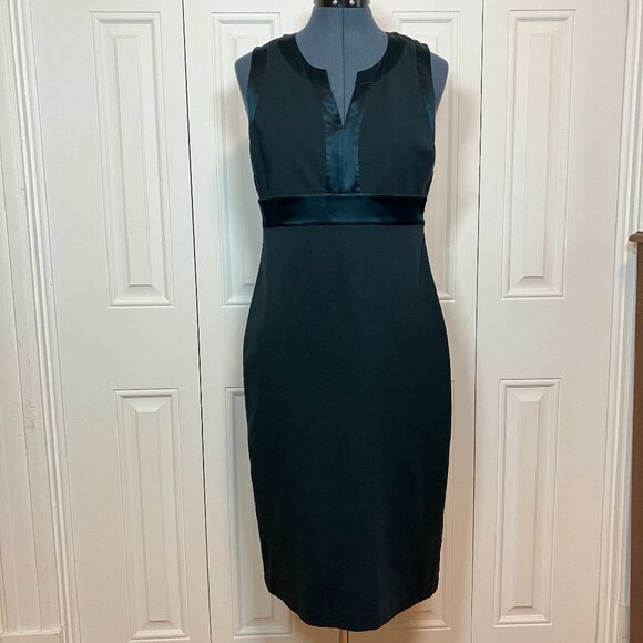 Banana Republic Dark Teal Stretch Sheath Dress with Silk Trim Sz 8 - Picture 1 of 7